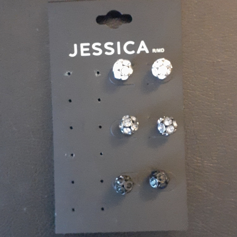3 Pairs of Jessica Cubic Zirconia Stud Earrings